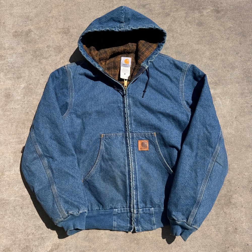 Carhartt J08 DST Denim Active Jacket Plaid Blanket Lined Blue Medium ASAP rocky